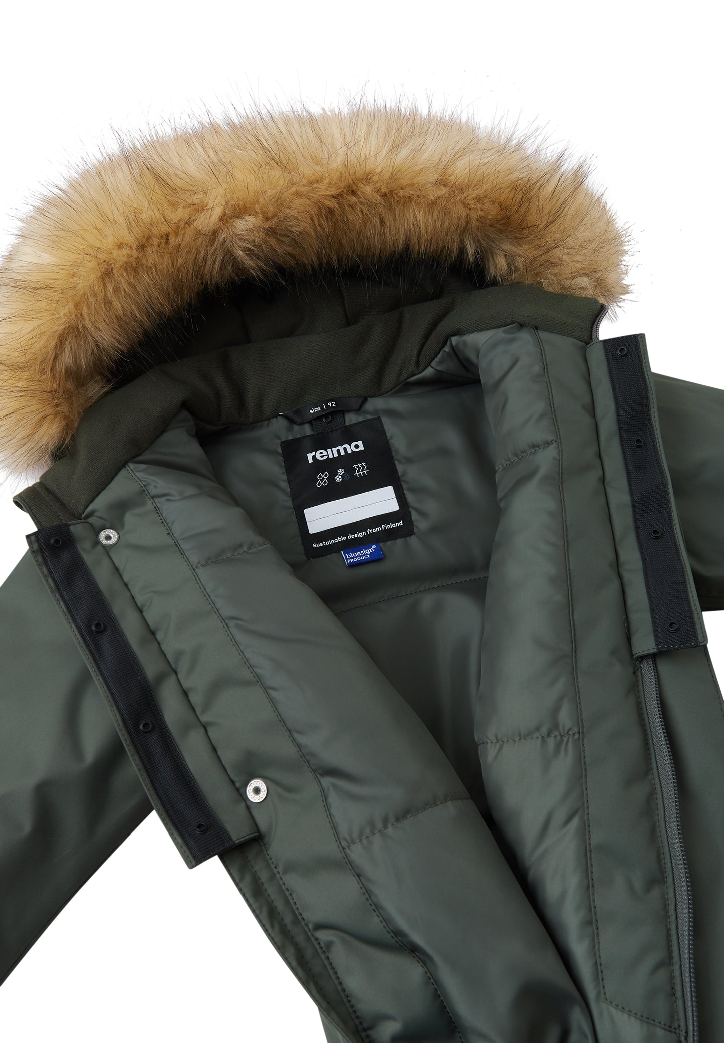 REIMA TEC Winteroverall/Skianzug<br> Gotland <br>Gr. 74 bis 98<br> Po-Bereich extra dick isoliert<br> auch ohne Kunst-Pelz tragbar<br> abnehmbare Fuss-Schlaufen<br> WS >12'000 mm