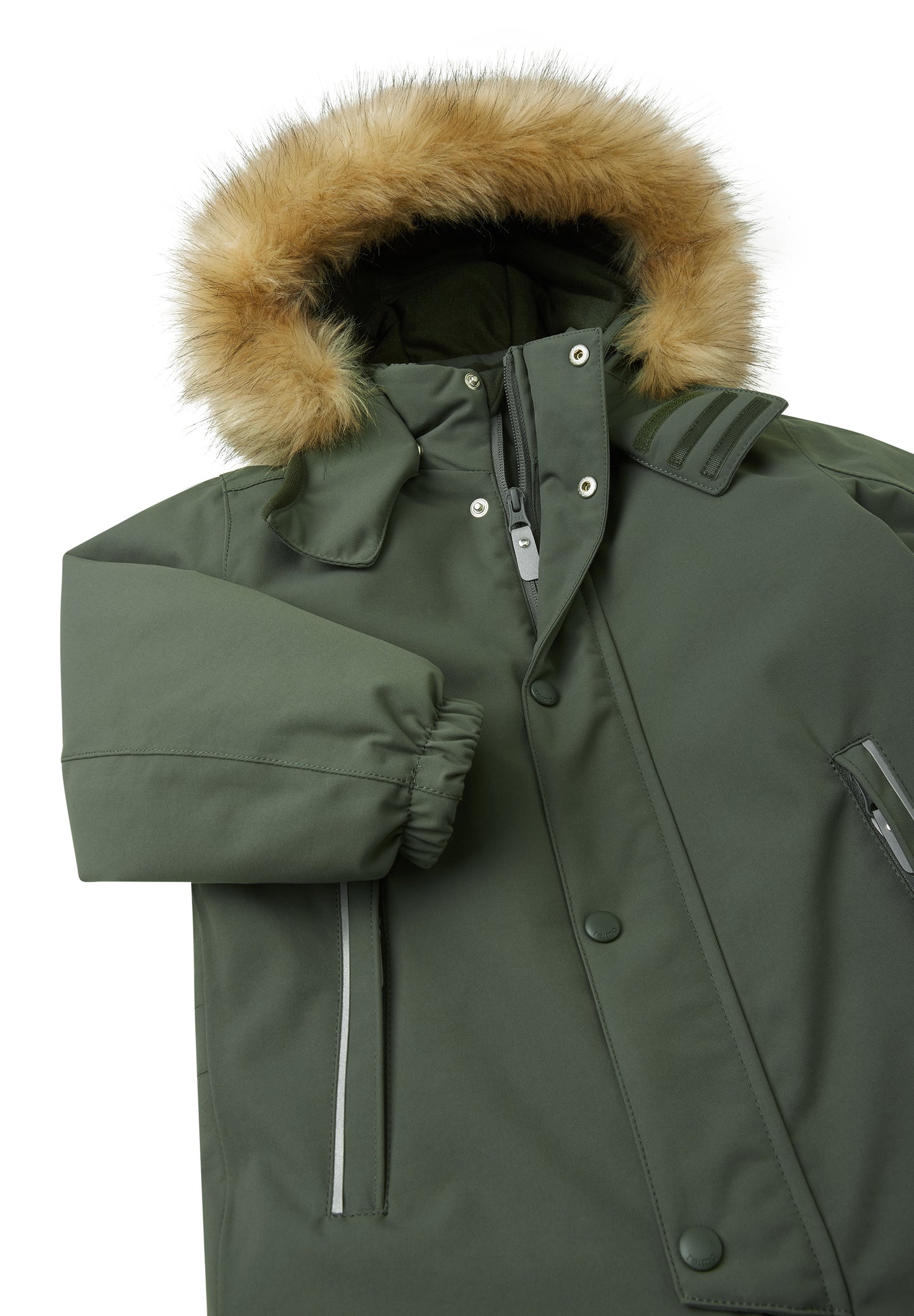 REIMA TEC+ Winteroverall/Skianzug <br>Stavanger <br>Gr. 104 bis 140 <br>extra robuster Po- und Knie/Schienbeinbereich <br> Taille regulierbar <br>auch ohne Kunstpelz tragbar <br>abnehmbare Fuss-Schlaufen<br> WS 12'000 mm