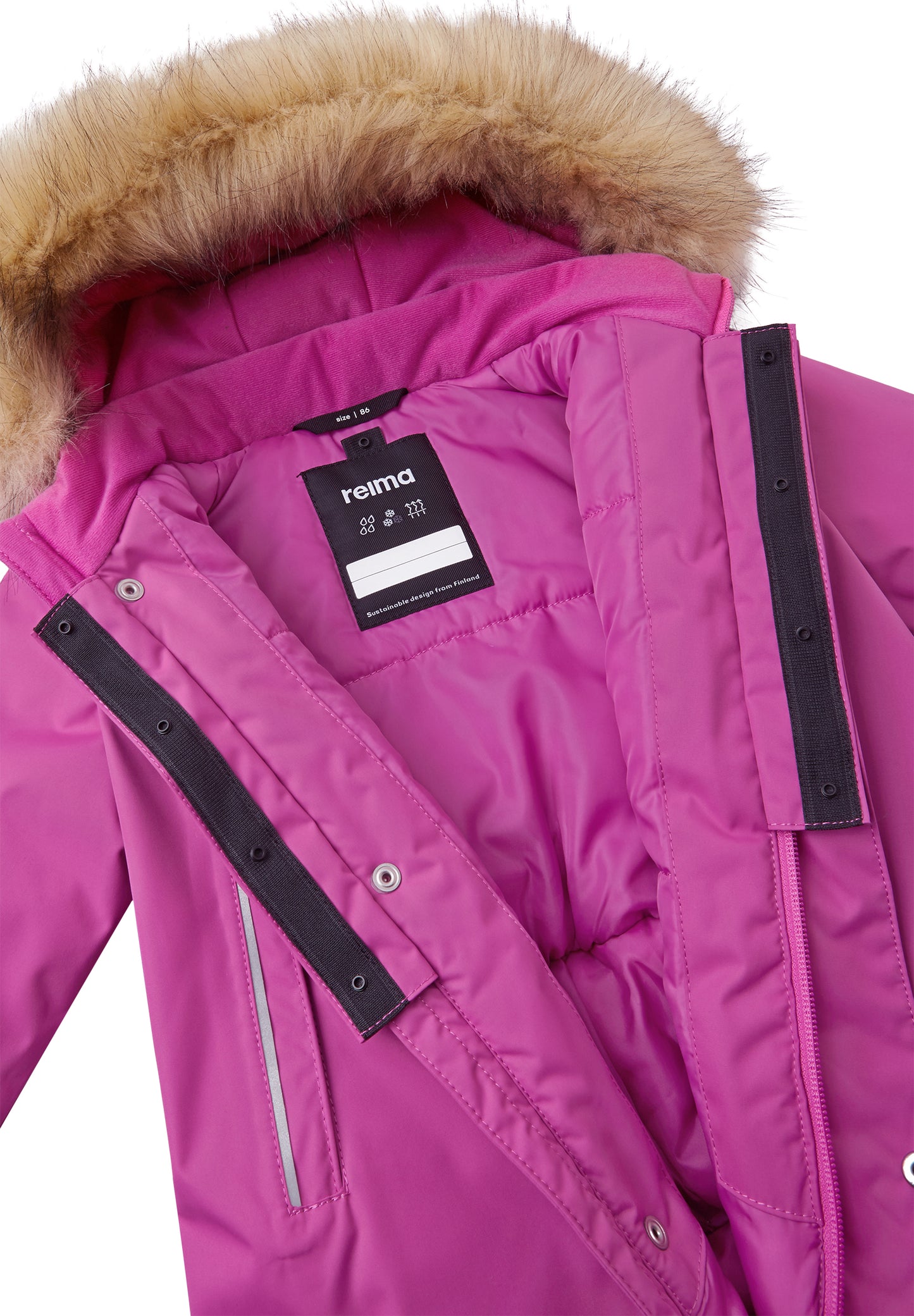 REIMA TEC Winteroverall/Skianzug<br> Gotland <br>Gr. 74 bis 98<br> Po-Bereich extra dick isoliert<br> auch ohne Kunst-Pelz tragbar<br> abnehmbare Fuss-Schlaufen<br> WS >12'000 mm