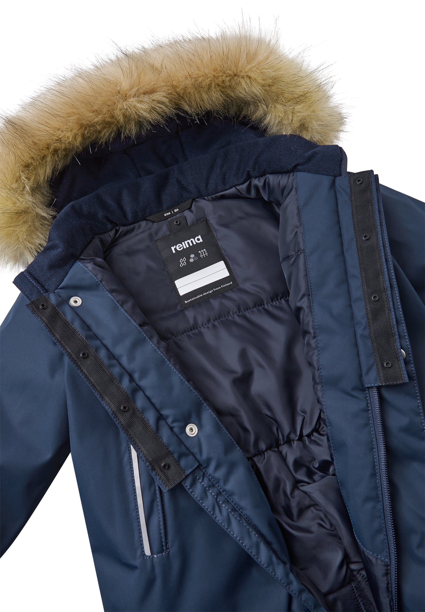 REIMA TEC Winteroverall/Skianzug<br> Gotland <br>Gr. 74 bis 98<br> Po-Bereich extra dick isoliert<br> auch ohne Kunst-Pelz tragbar<br> abnehmbare Fuss-Schlaufen<br> WS >12'000 mm