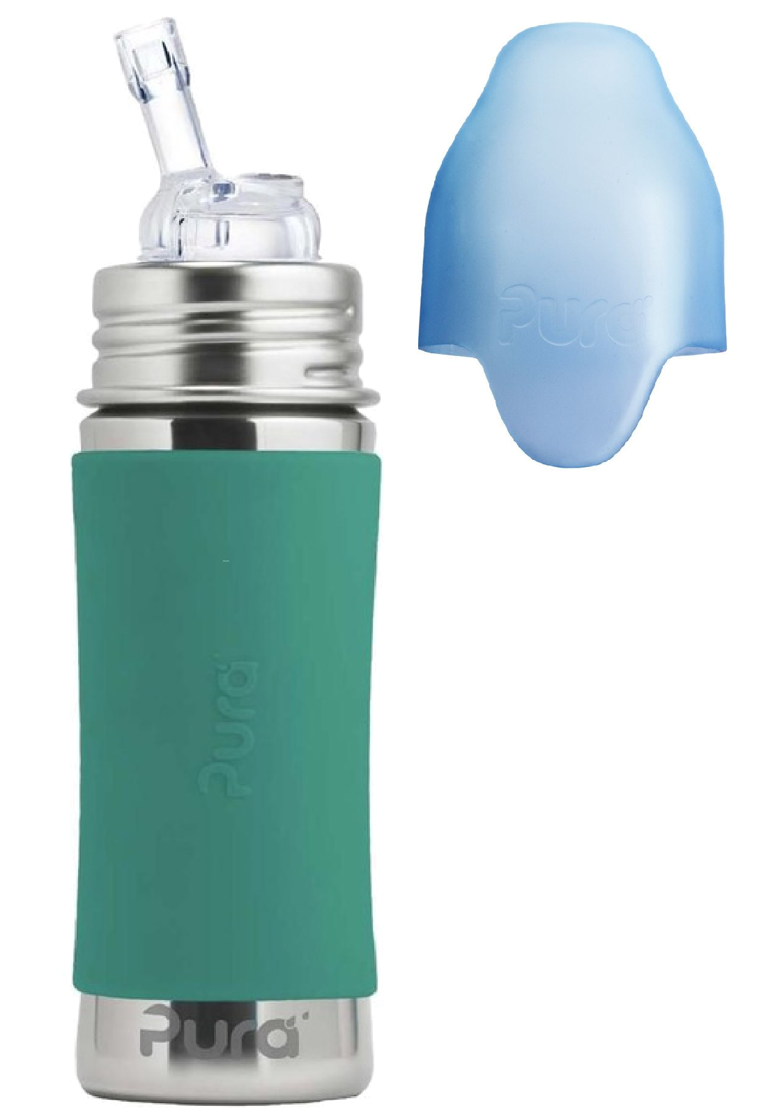 Pura Trinkflasche<br> OHNE Isolierung 325ml <br>hochwertiger Edelstahl, plastikfrei<br> mitwachsend dank wechselbaren Trinkaufsätzen <br>Geschirrspüler-geeignet