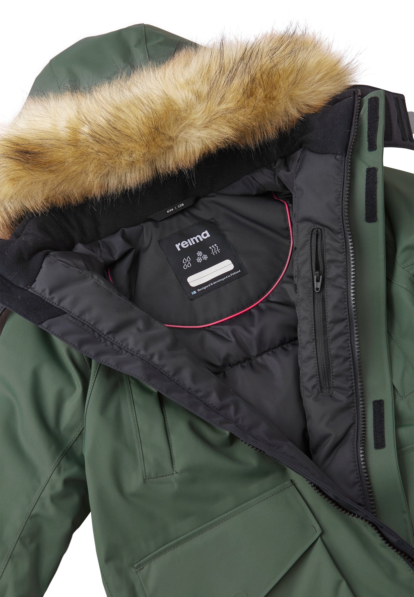 REIMA TEC warme Winter-Daunenjacke/Parka Serkku<br> Gr. 104 bis 164<br> auch ohne Kunst-Pelz tragbar<br> 100% wasserdicht<br> echte zertifizierte Daune, waschbar<br> WS 12'000 mm