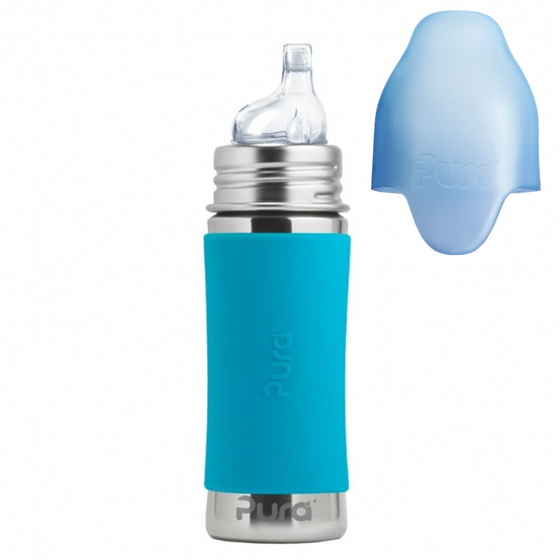 Pura Trinkflasche OHNE Isolierung 325ml aus 100% Edelstahl und Sauger aus 100% med. Silikon