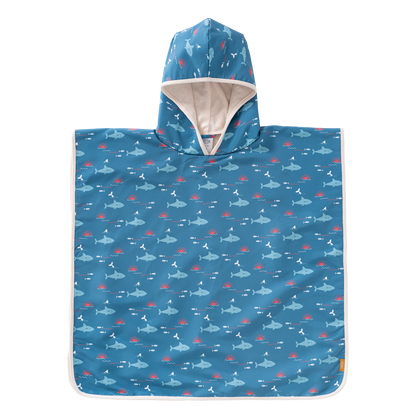FRESK Kinder UV-Bade-Poncho Cape Badetuch mit UV-Schutz 50 blau Hai
