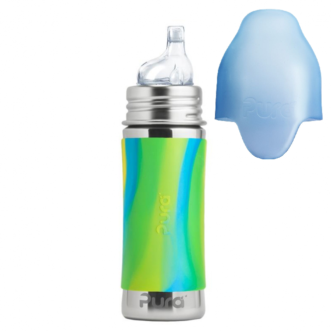 Pura Trinkflasche OHNE Isolierung 325ml aus 100% Edelstahl und Sauger aus 100% med. Silikon